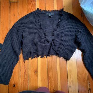 Size L Tie Cropped Distressed Sweater